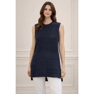 J Jill Tunic Shirt Women M Blue Sleeveless Open Knit Sleeveless Casual Classic